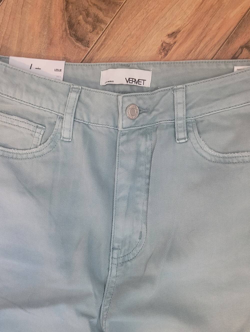 VERVET Leslie 90's Vintage Flare Sage/Teal Denim Jeans, NWT, Sz 26, Distressed - Picture 2 of 8